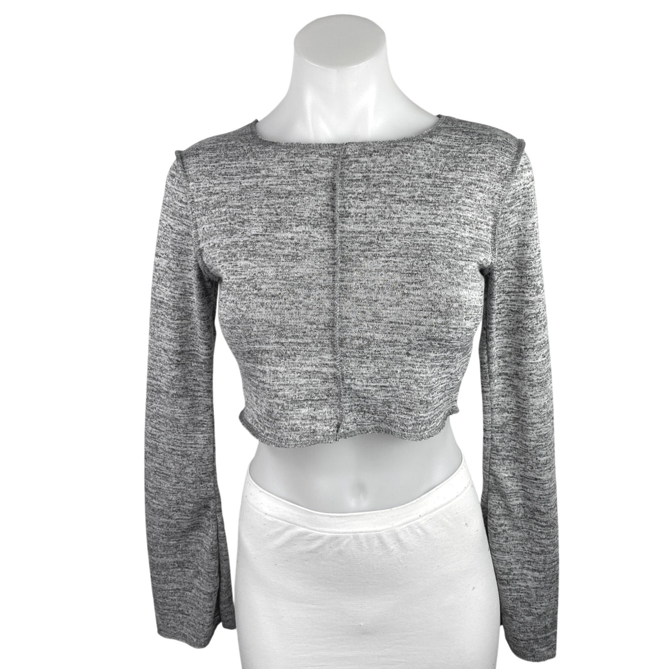 New Boohoo Women's Gray Exposed Seam Long Flare Sleeve Shirt Crop Sweater Top 4